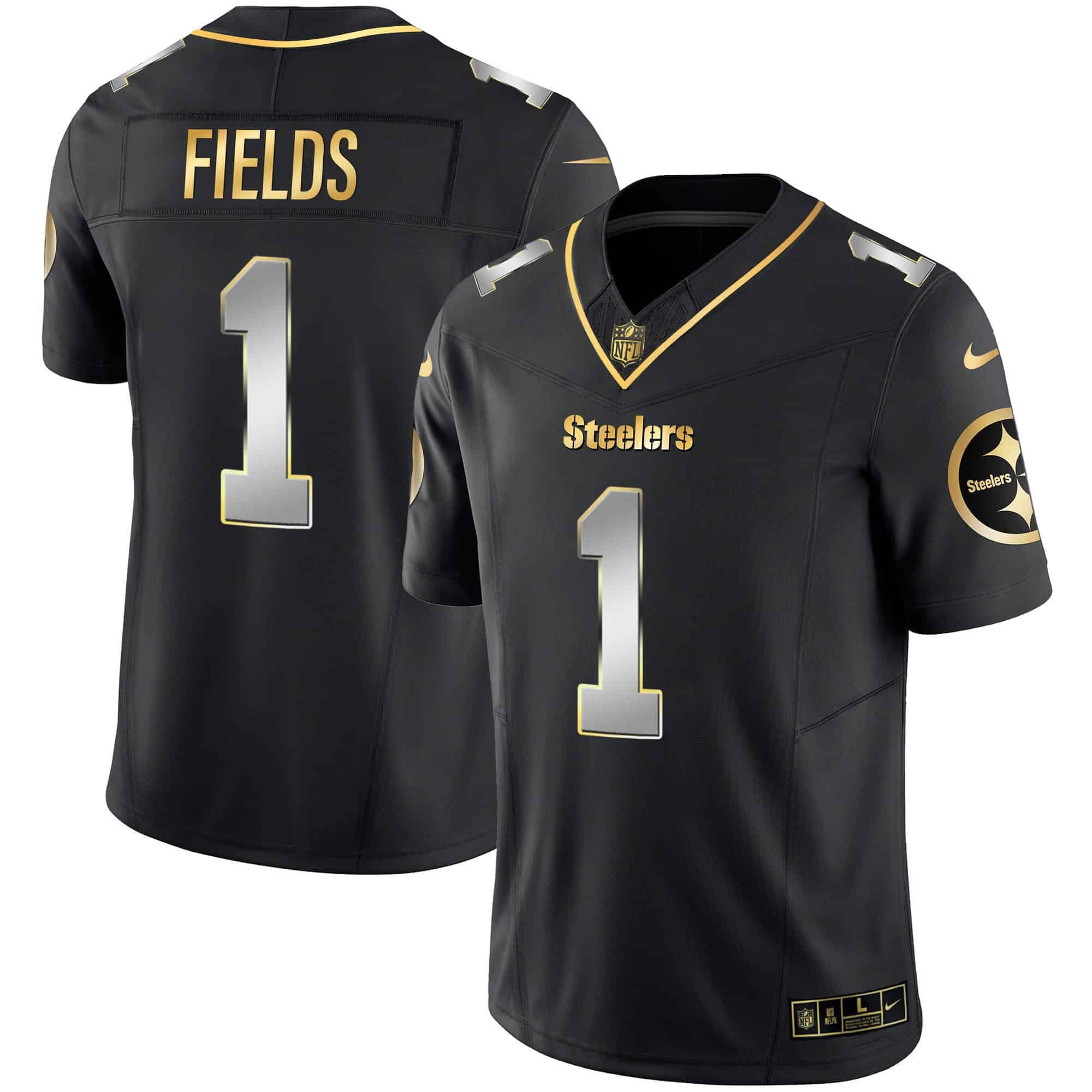 Men Pittsburgh Steelers #1 Fields Black Gold 2024 Nike Vapor Limited NFL Jersey style 1->indianapolis colts->NFL Jersey